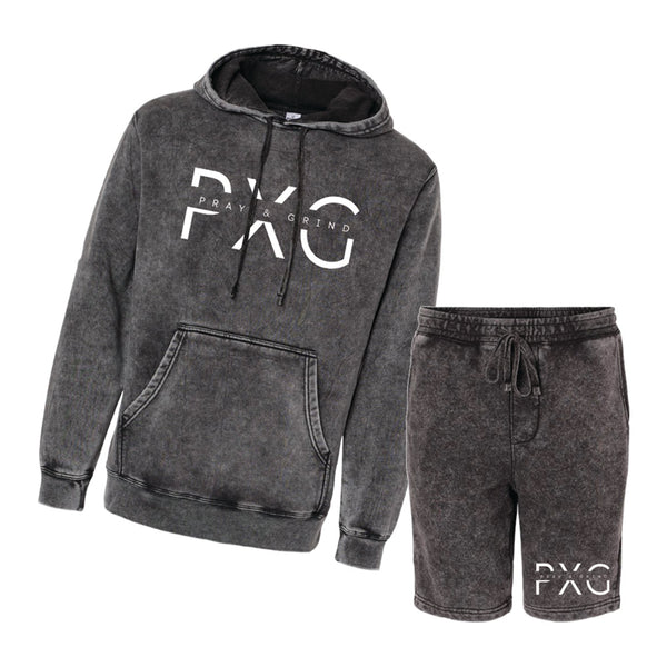 Ashy black short set with hoodie Pray and grind